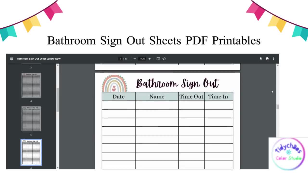 Bathroom Sign Out Sheet